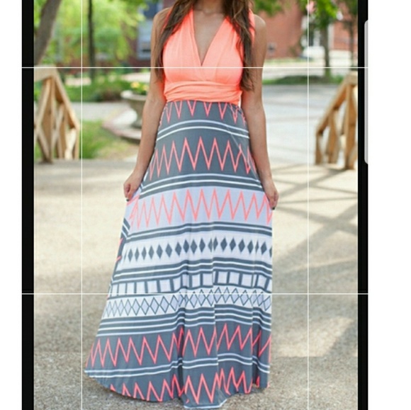 *1 L LEFT!* Coral Aztec Print Maxi Dress - Picture 2 of 6